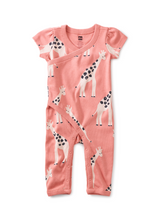 Load image into Gallery viewer, Tea Collection Flutter Wrap Neck Baby Romper Nubian Giraffe Size NB
