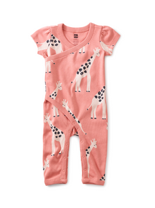 Tea Collection Flutter Wrap Neck Baby Romper Nubian Giraffe Size NB