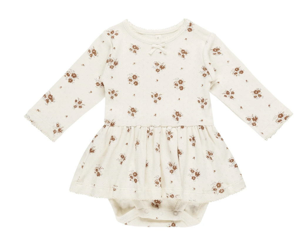 Quincy Mae Pointelle Skirted Bodysuit Autumn Flora