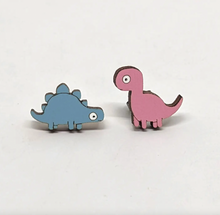 Load image into Gallery viewer, Unpossible Cuts Brontosaurus &amp; Stegosaurus Dinosaur Handmade Stud Earrings
