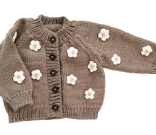 Load image into Gallery viewer, The Blueberry Hill Flower Cardigan Tan Kids and Baby Sweater Size 2-3Y
