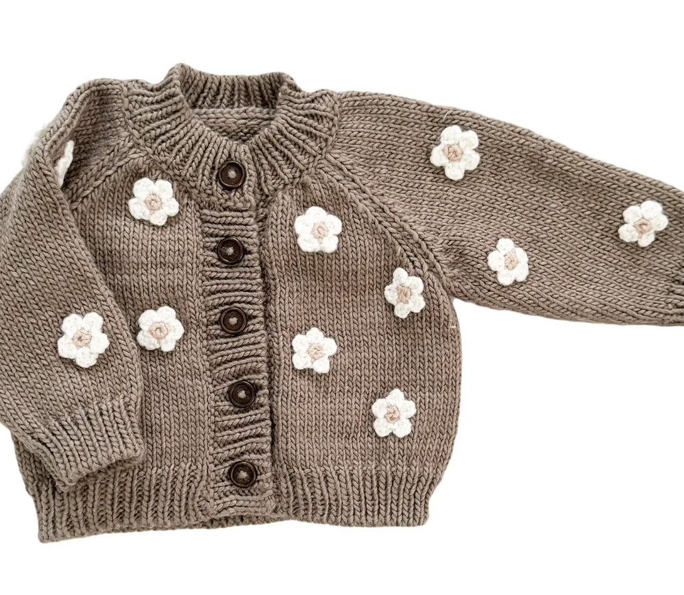 The Blueberry Hill Flower Cardigan Tan Kids and Baby Sweater Size 2-3Y