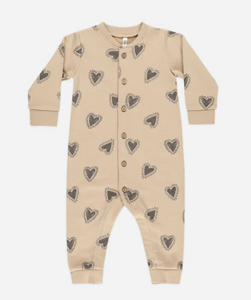 Rylee + Cru Button Down Jumpsuit Hearts Sand