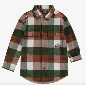 Souris Mini Green And Brown Plaid Shirt In Heavy Flannel