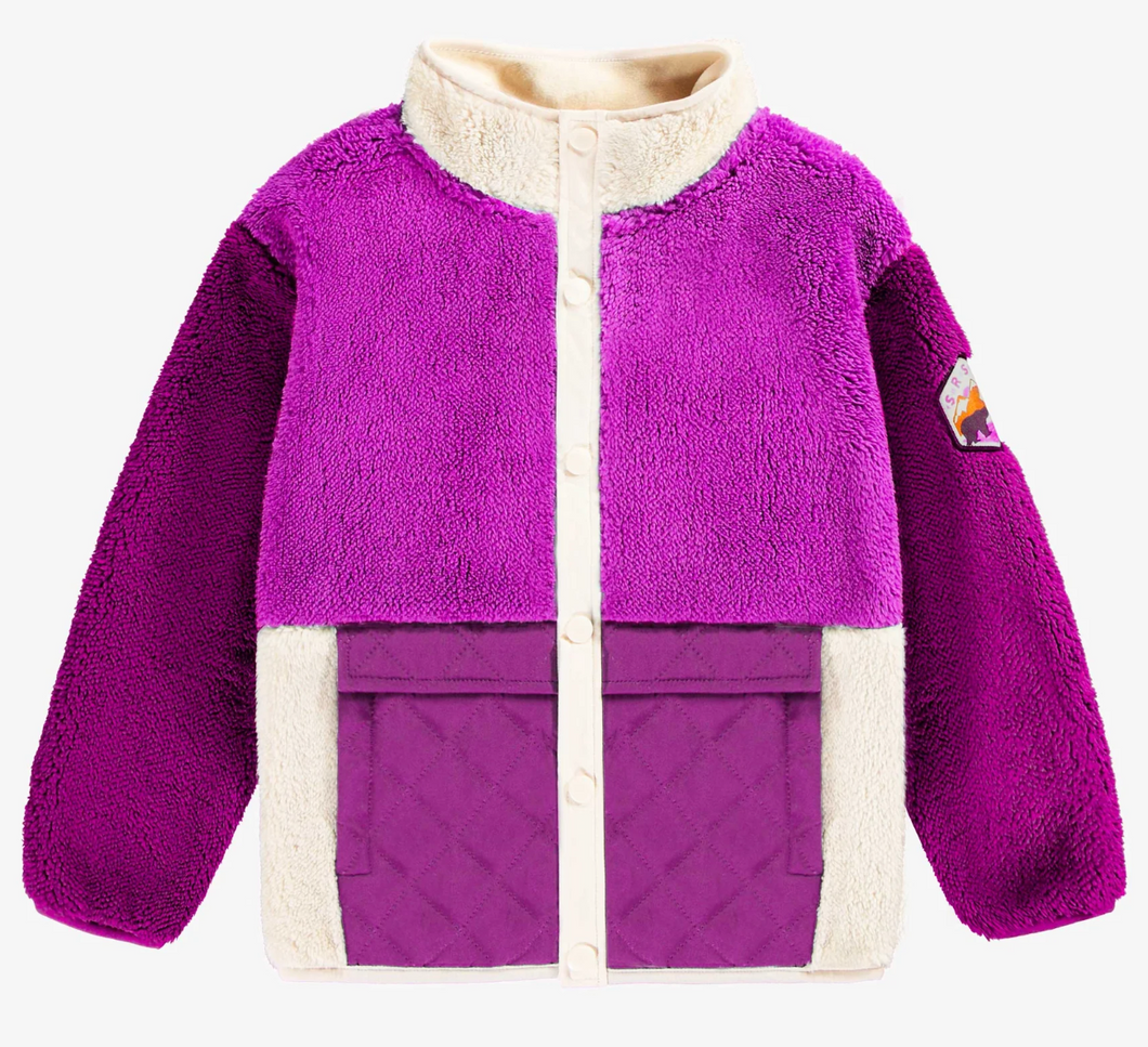 Souris Mini Sherpa Purple Color Block Vest With High Collar