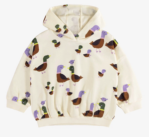 Souris Mini Cream Duck Print Hoodie In French Terry