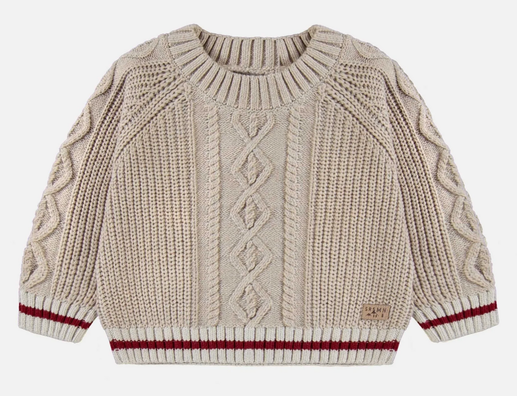 Souris Mini Beige Knitted Sweater Relax Fit With Wool Socks Effect