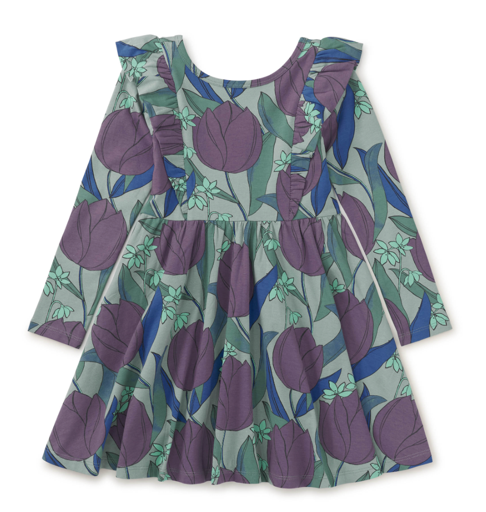 Tea Collection Ruffle Shoulder Ballet Dress Tulip Twist In Green