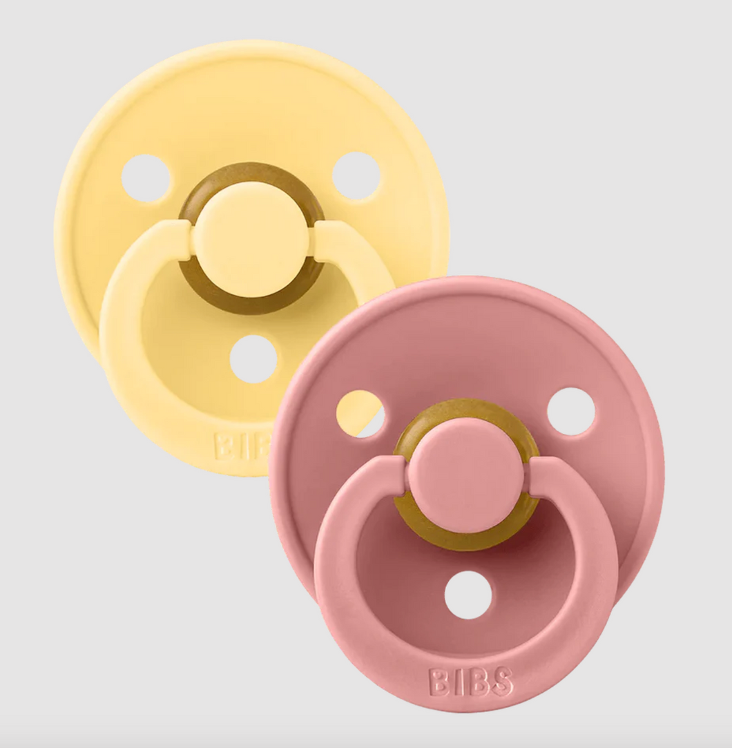 Bibs Colour Pacifier 2 Pack Pale Butter/Dusty Pink Size 2