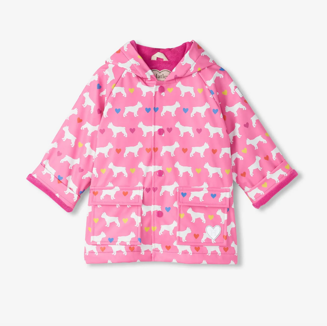 Hatley French Bulldogs Button-Up Raincoat Aurora Pink