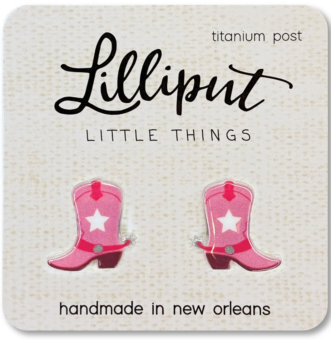 Lilliput Little Things Pink Cowgirl Boot Earrings