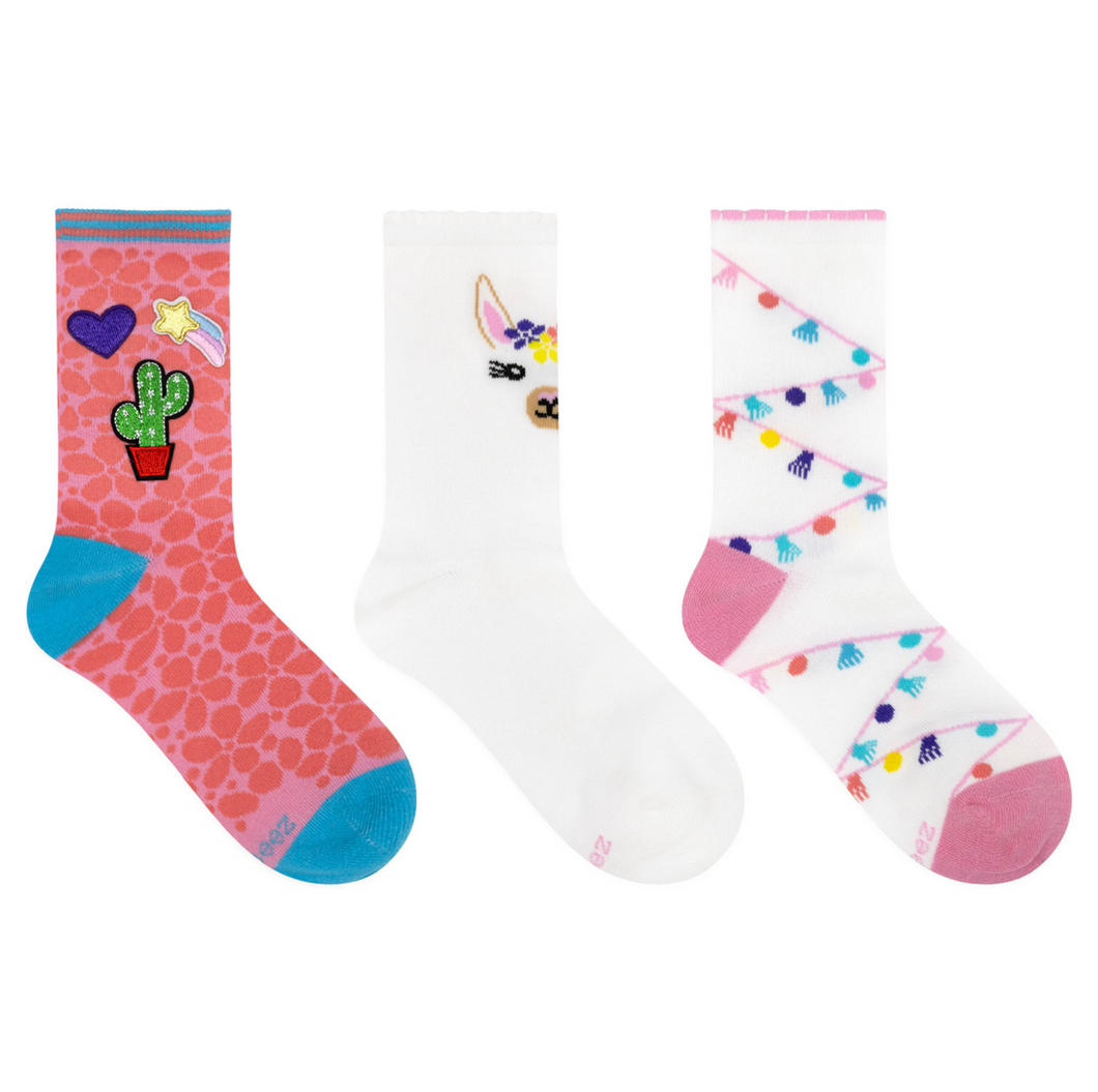 Robeez Llama Patch 3-Pack Crew Socks for Toddlers and Kids