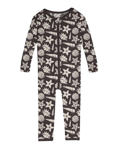 Kickee Pants Print Convertible Sleeper With Zipper Midnight Shells & Starfish