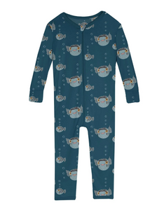 Kickee Pants Print Convertible Sleeper With Zipper Peacock Puffer Family