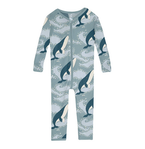 Kickee Pants Print Convertible Sleeper With Zipper Stormy Sea Splashing Whales