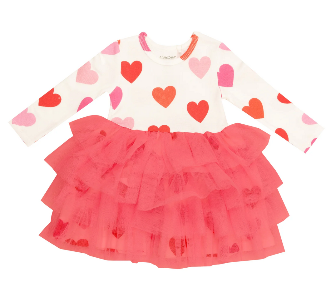 Angel Dear Long Sleeve Layered Tulle Dress Big Hearts