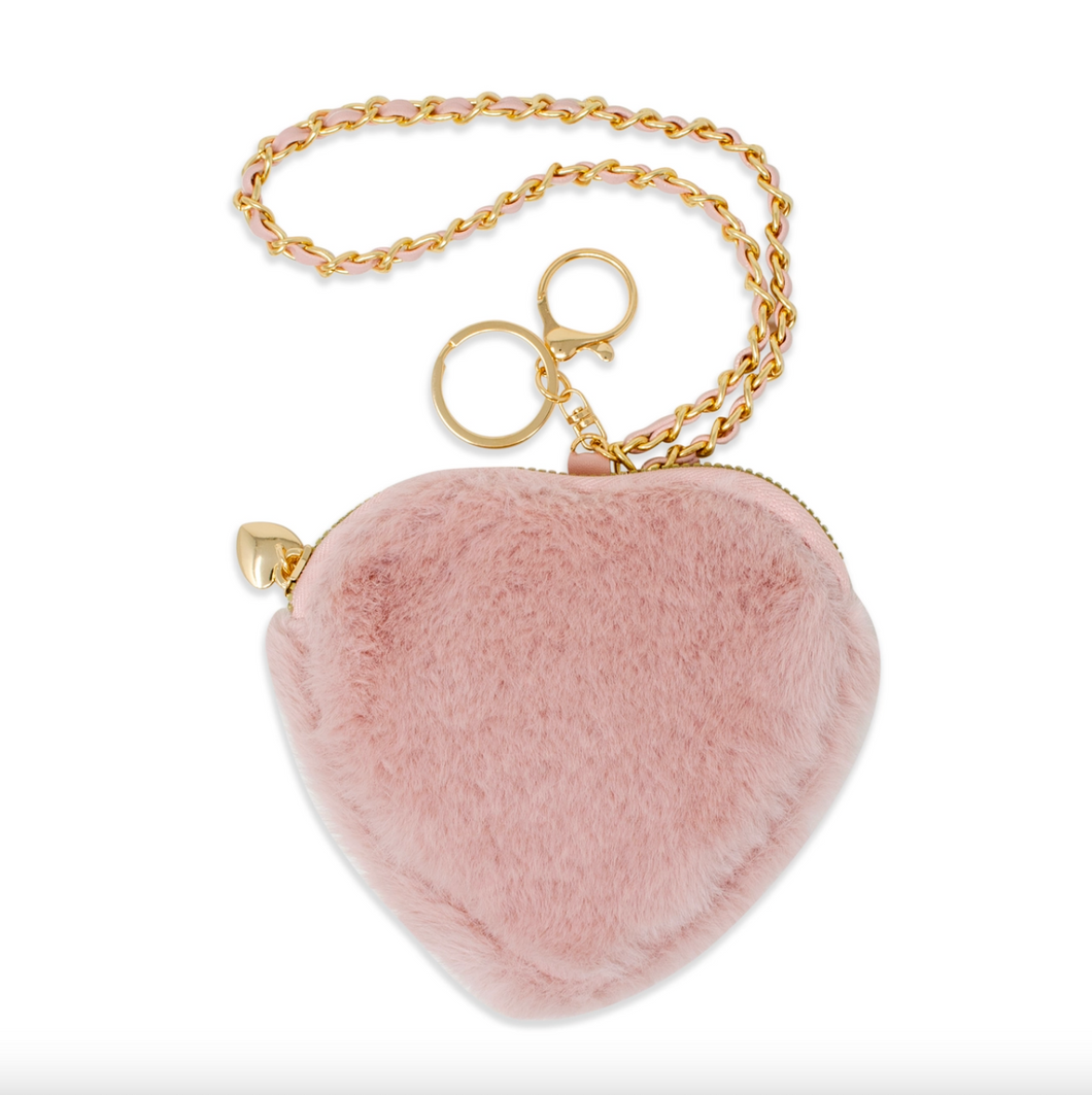 Zomi Gems Valentiner's Day Fuzzy Heart Wristlet Coin Purse Blush Pink