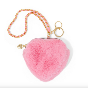 Zomi Gems Valentiner's Day Fuzzy Heart Wristlet Coin Purse Pink