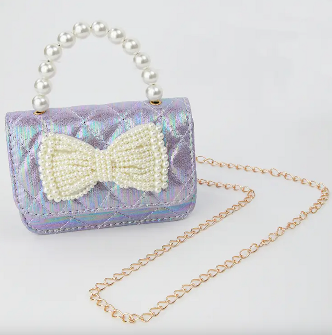 Sparkle Sisters Shimmer Pearl Bow Purse Lavender