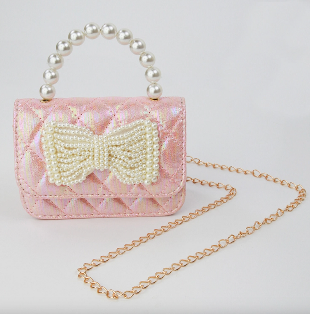 Sparkle Sisters Shimmer Pearl Bow Purse Pink