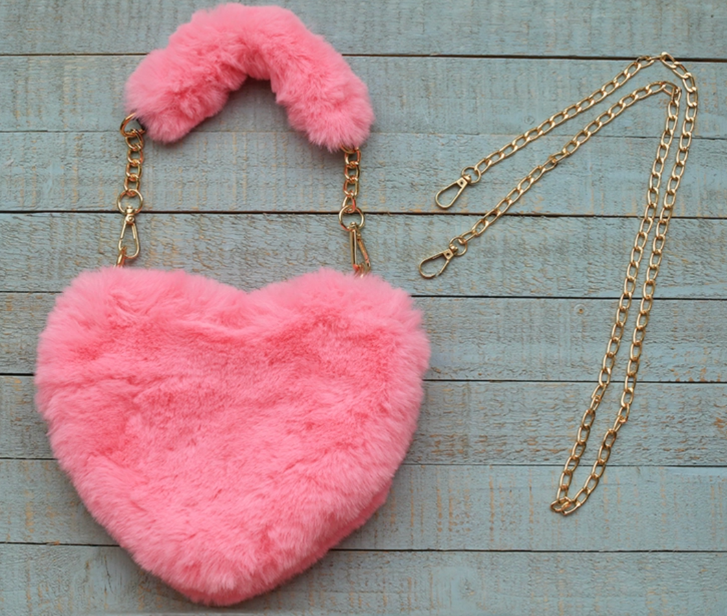 Sparkle Sisters Furry Heart Purse Hot Pink