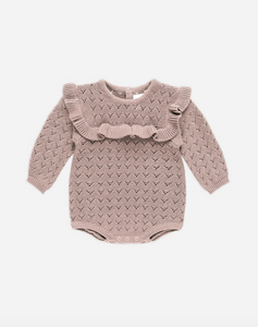 Quincy Mae Long Sleeve Pointelle Ruffle Romper Mauve