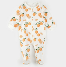 Load image into Gallery viewer, Firsts By Petit Lem Off White Oranges Footed Sleeper Knit
