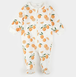 Firsts By Petit Lem Off White Oranges Footed Sleeper Knit