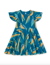 Load image into Gallery viewer, Tea Collection Flutter Sleeve Twirl Dress Blue &amp; Yellow Macaw
