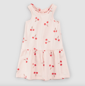 Miles The Label Cherry Print On Blush Racerback Jersey Dress