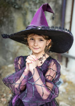 Load image into Gallery viewer, Great Pretenders Amethyst Spider Witch Hat 3+
