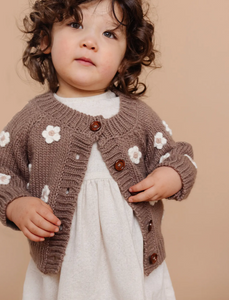 The Blueberry Hill Flower Cardigan Tan Kids and Baby Sweater Size 2-3Y