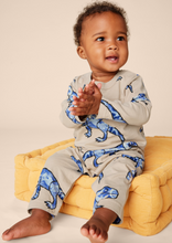 Load image into Gallery viewer, Tea Collection Long Sleeve Pocket Baby Romper T-Rex In Marble
