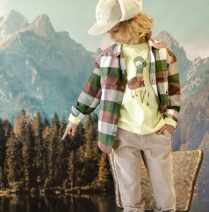 Souris Mini Green And Brown Plaid Shirt In Heavy Flannel