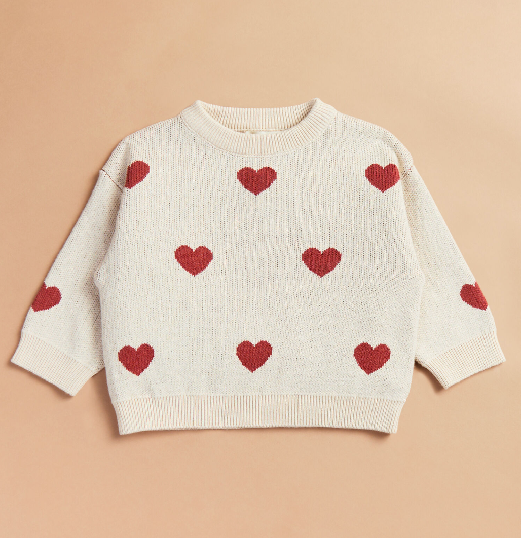 Quincy Mae Heart Knit Sweater Natural