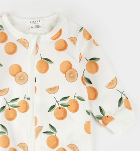 Firsts By Petit Lem Off White Oranges Footed Sleeper Knit